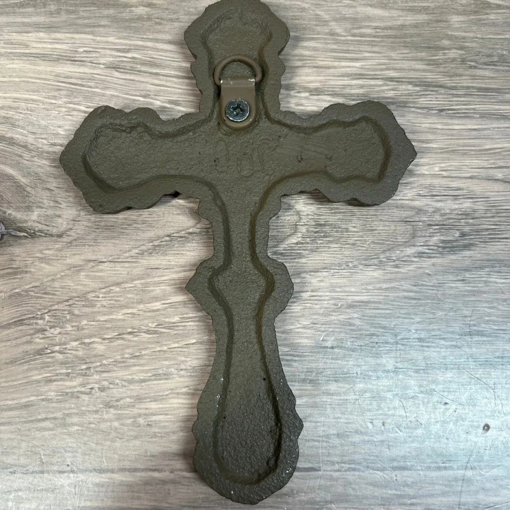 Cast Iron Wall Cross Ornate Fleur De Lis Scrollwork Rustic Church Heavy Set of 2